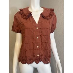 Madewell Boho Peasant Top Medium Cotton Red Ruffle